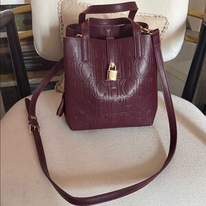 DH Gate CHerrera logo Wine Embossed  Crossbody Bucket Bag